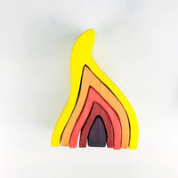 Yellow and orange flame-shaped wooden stacking puzzle