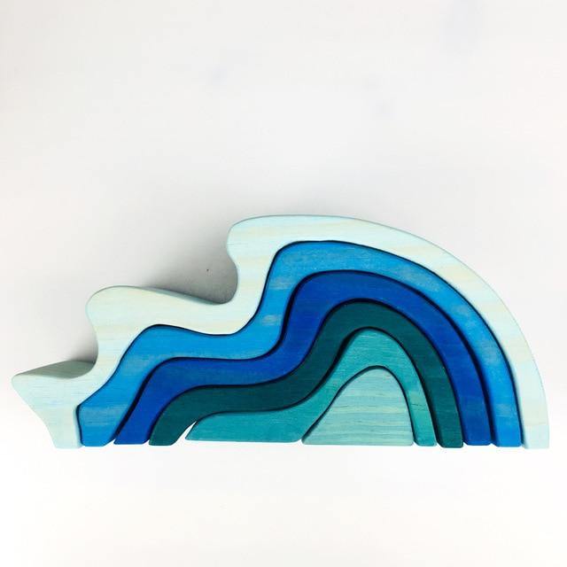 Blue wave-shaped wooden stacking puzzle