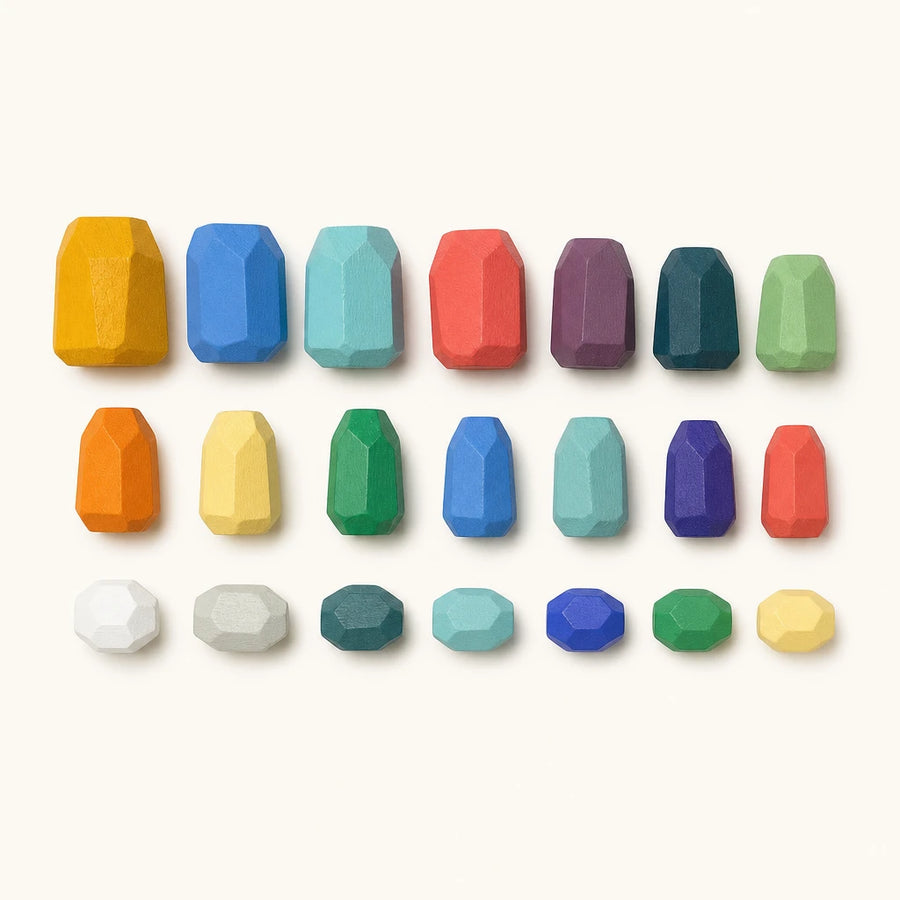 Wooden Stacking Stones 21-Piece Montessori Set shown complete on a plain background