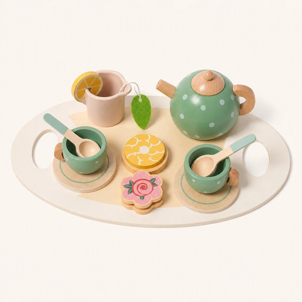 Wooden Tea Set 15-Piece Montessori Play — complete set on a neutral background