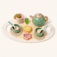 Wooden Tea Set 15-Piece Montessori Play — complete set on a neutral background