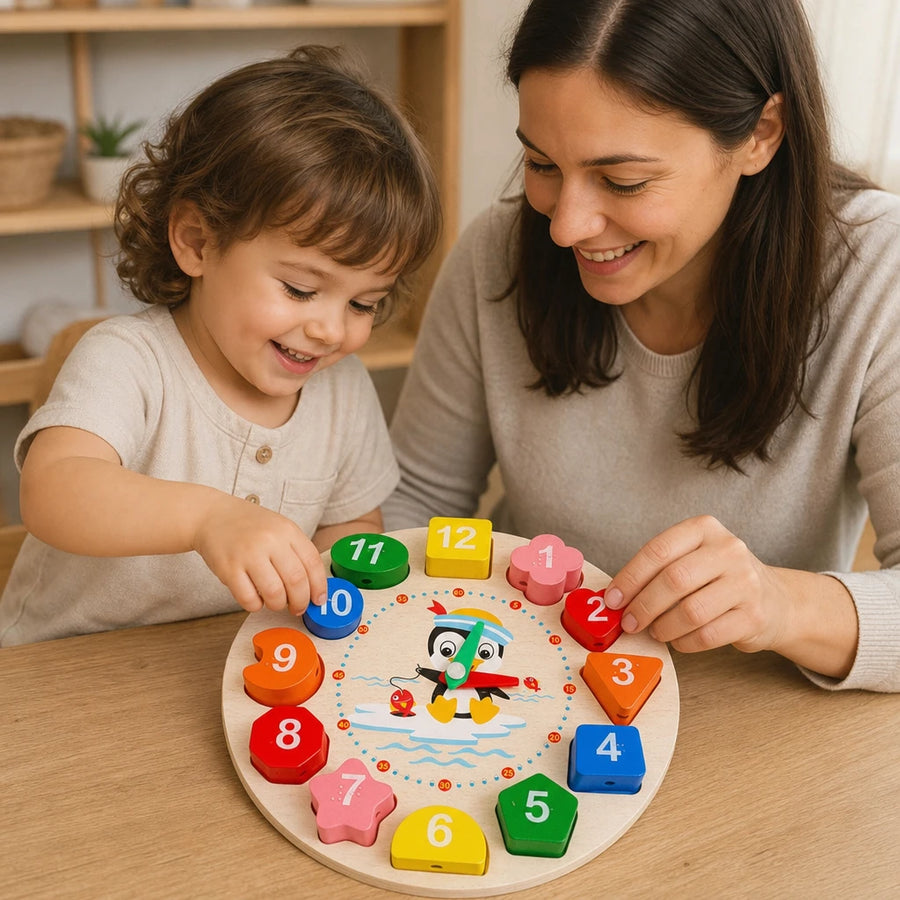 Wooden Teaching Clock Penguin Shape Sorter — view 2
