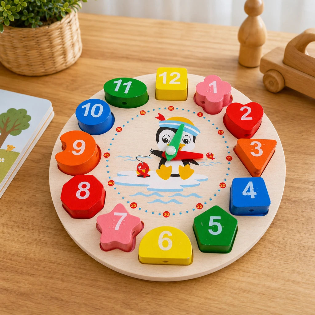 Wooden Teaching Clock Penguin Shape Sorter — view 3