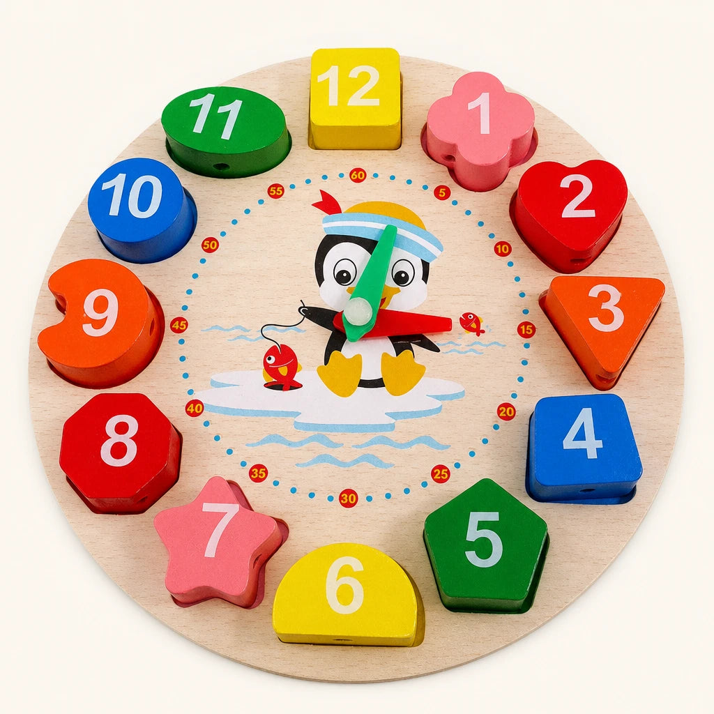 Wooden Teaching Clock Penguin Shape Sorter — view 1