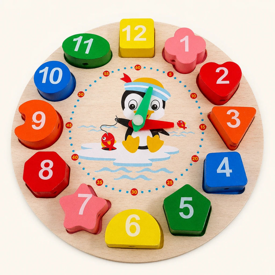 Wooden Teaching Clock Penguin Shape Sorter — view 1