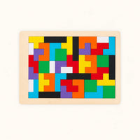 Wooden Tetris Puzzle - Colorful Brain Teaser Game shown complete on a plain background