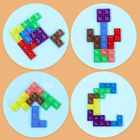 Four tetris pattern challenges shown on blue discs