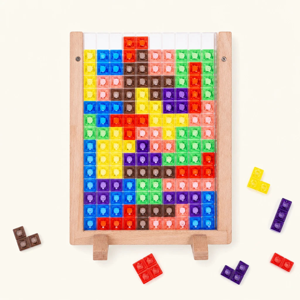 Wooden Tetris Puzzle - Montessori Brain Game shown complete on a plain background