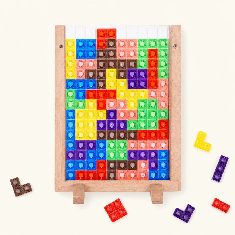 Wooden Tetris Puzzle - Montessori Brain Game shown complete on a plain background