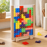 Wooden Tetris Puzzle - Montessori Brain Game set out on a real table at home