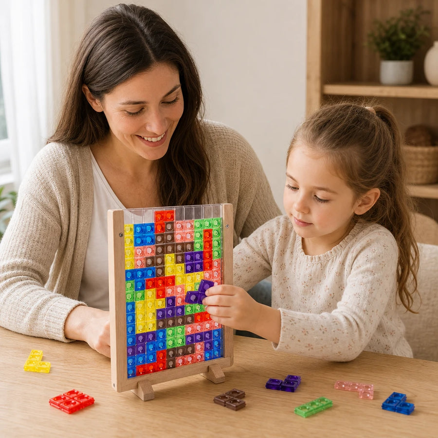 Child playing with the Wooden Tetris Puzzle - Montessori Brain Game