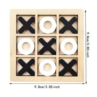 Wooden tic tac toe board with noughts and crosses and dimensions