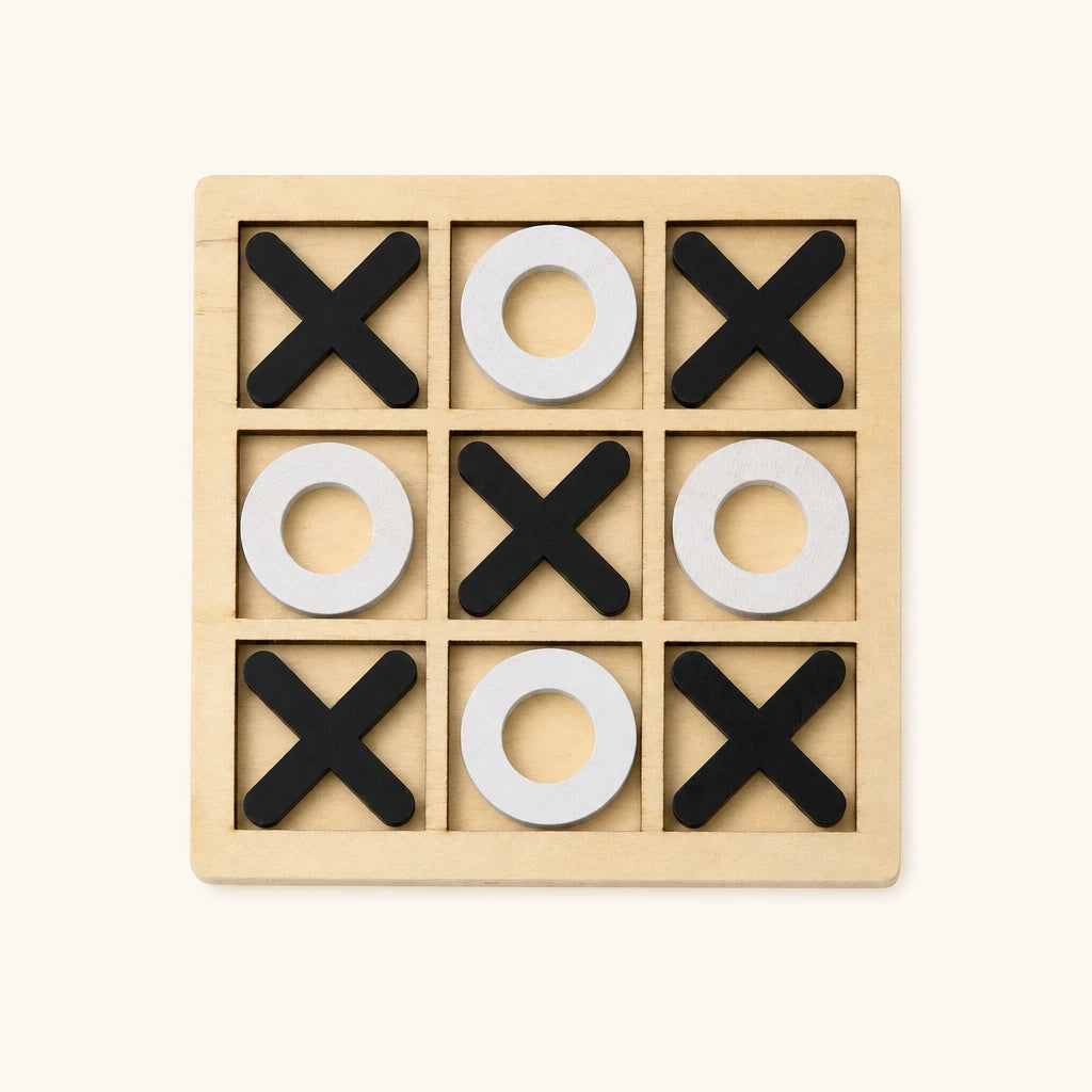 Wooden Tic Tac Toe Game for Kids shown complete on a plain background