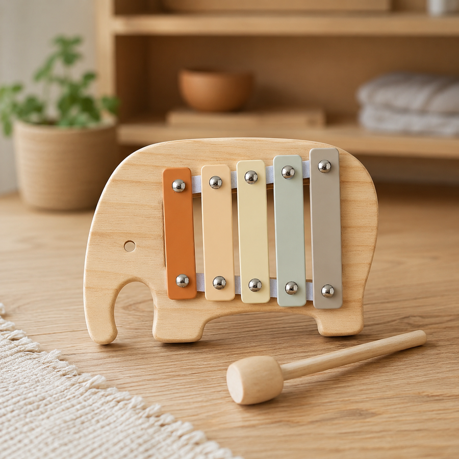 Wooden Xylophone Elephant Shape Music Toy - objet surface réelle